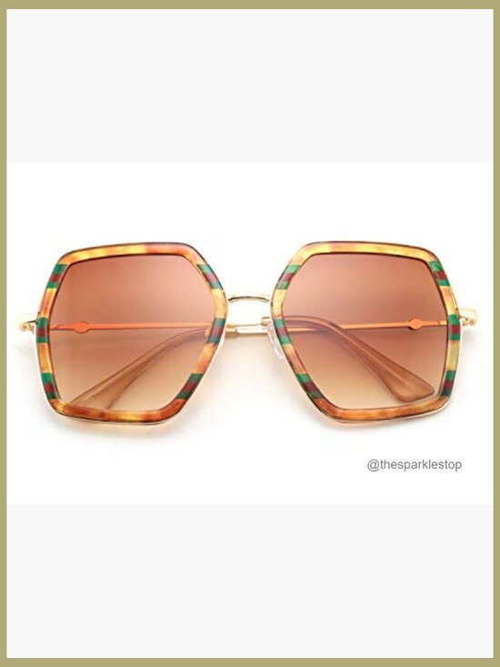 Large Hexagon Geometric Sunglasses, Plastic Metal Frame, UV400 Protection main image 6